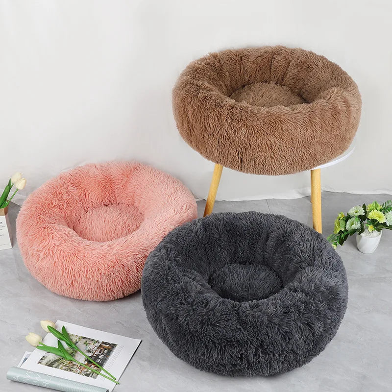 Gemütliches Plüsch-Haustierbett für Katzen & Hunde, rundes Design für jede Jahreszeit