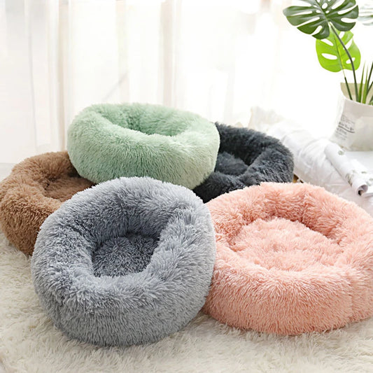Gemütliches Plüsch-Haustierbett für Katzen & Hunde, rundes Design für jede Jahreszeit