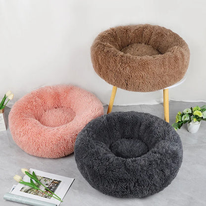 Gemütliches Plüsch-Haustierbett für Katzen & Hunde, rundes Design für jede Jahreszeit
